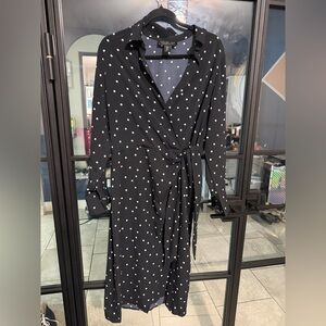 Cute Black and White Polka Dot Faux Wrap Dress